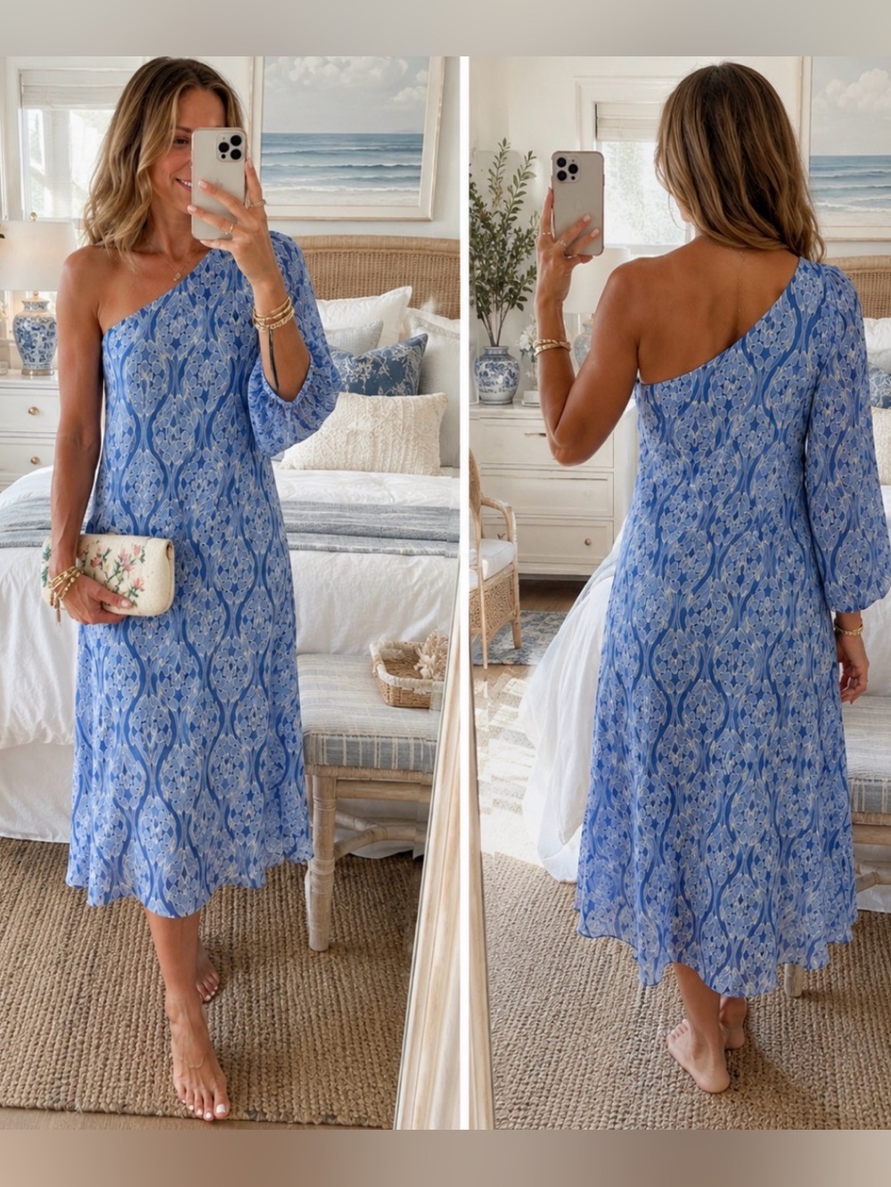 Hyacinth House One Shoulder Blue Resort Midi Dress | Coastal Chic | NWT - Picture 14 of 14